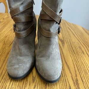 JustFab Gray Ankle Booties with Buckle Accents